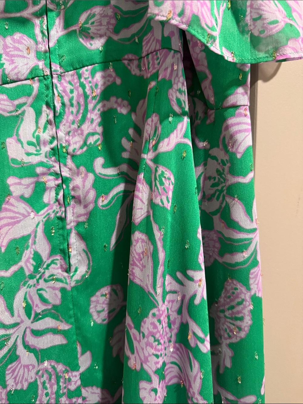 Lilly Pulitzer Green and Lavender Floral High-Low Maxi Dress Rosalyn Ruffle - Picture 13 of 13